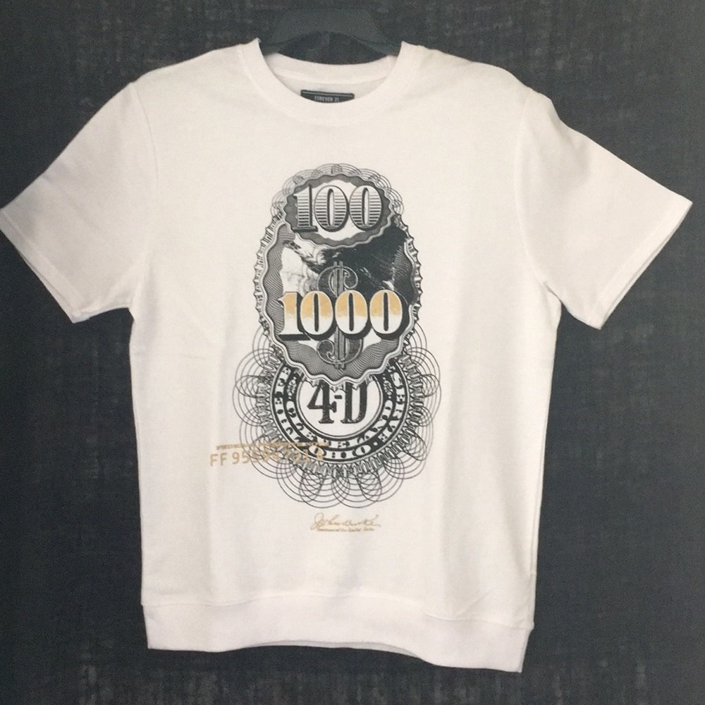 NWOT Forever 21 MEN White Graphic Short Sleeve Sweatshirt
